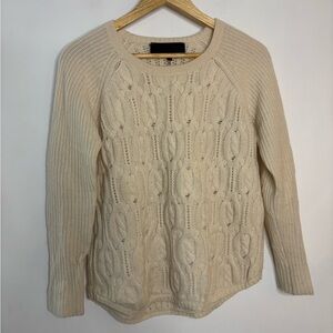 Quinn Cashmere Cream Cable Knit Crewneck Fisherman Sweater